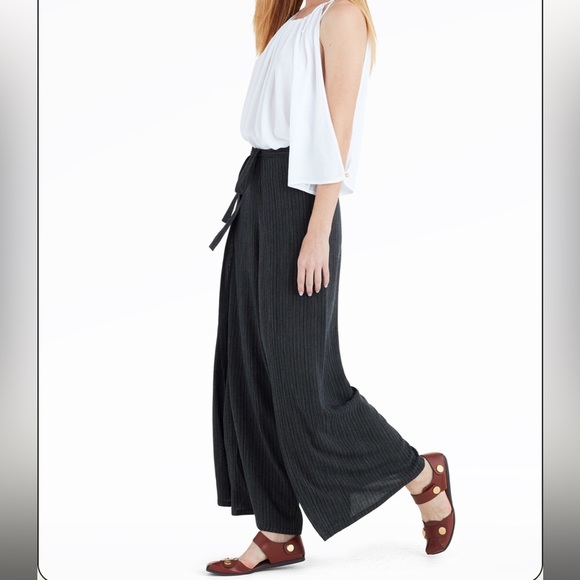 Shaina Mote Tulia Pants Women's 10 Black Striped Wrap Tie Wide Leg - Picture 1 of 6